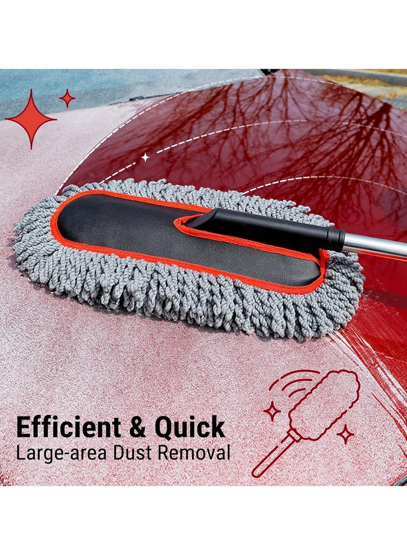 Extendable Long Handle Car Duster，Car Dust Brush Cleaning Tool for Car Cleaning, Red and Grey - Image 2